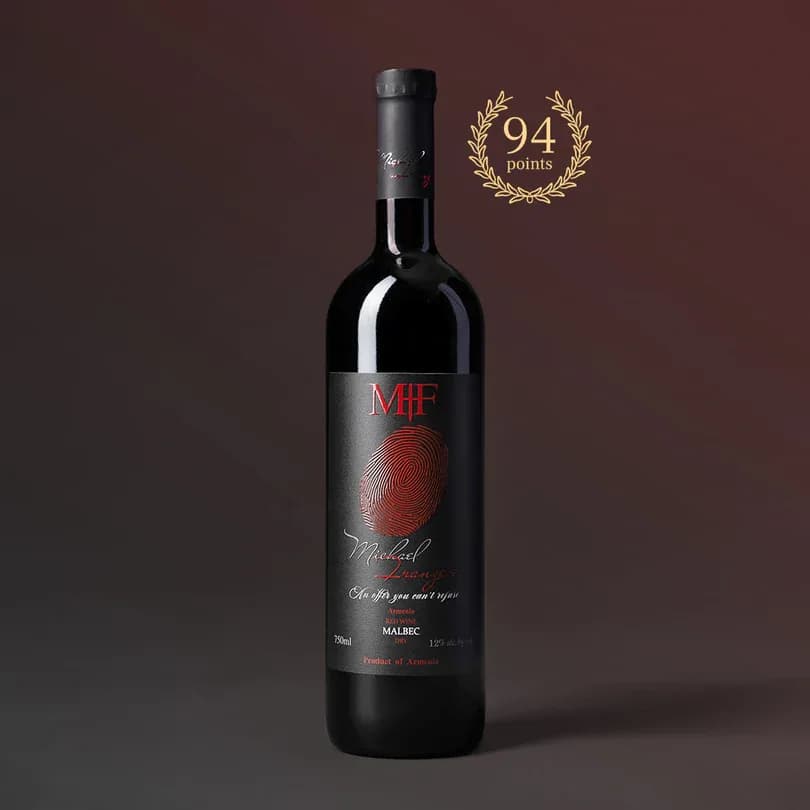 Malbec bottle with its 94-point medal