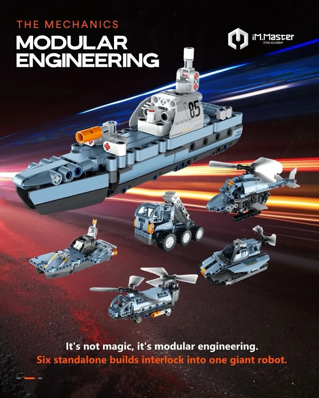 Modular engineering warship with its detachable vehicles